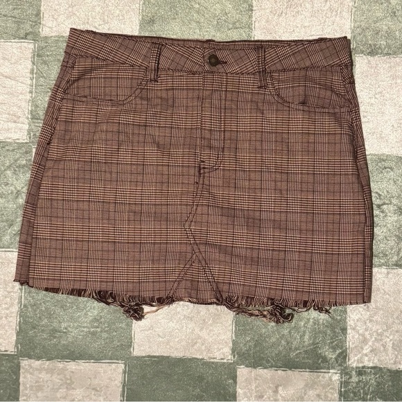 Brown Plaid Mini Skirt - Picture 1 of 4
